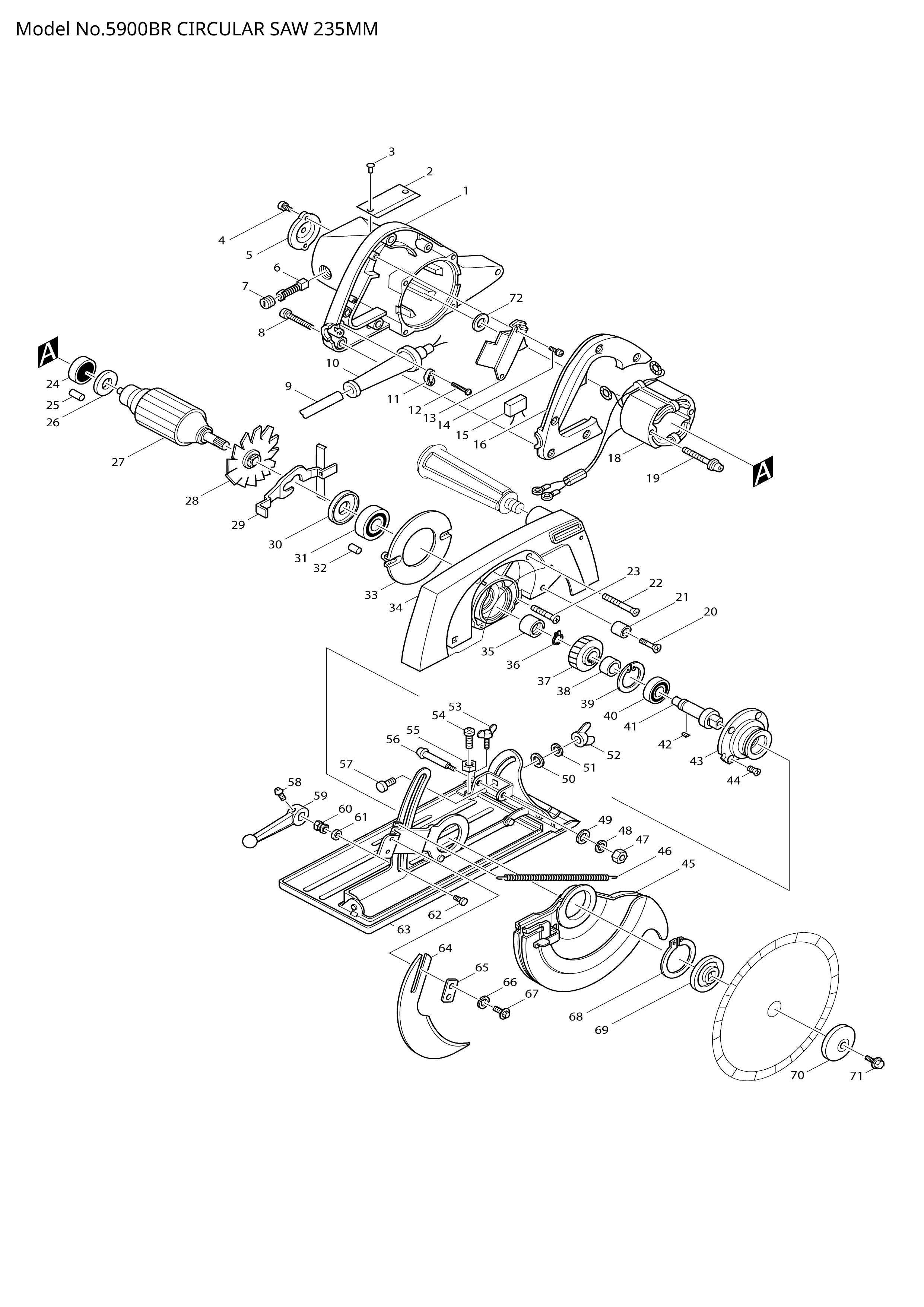 Makita 5900BR — сборочный чертёж, лист 1, деталь 514134-8 поз. 027B1