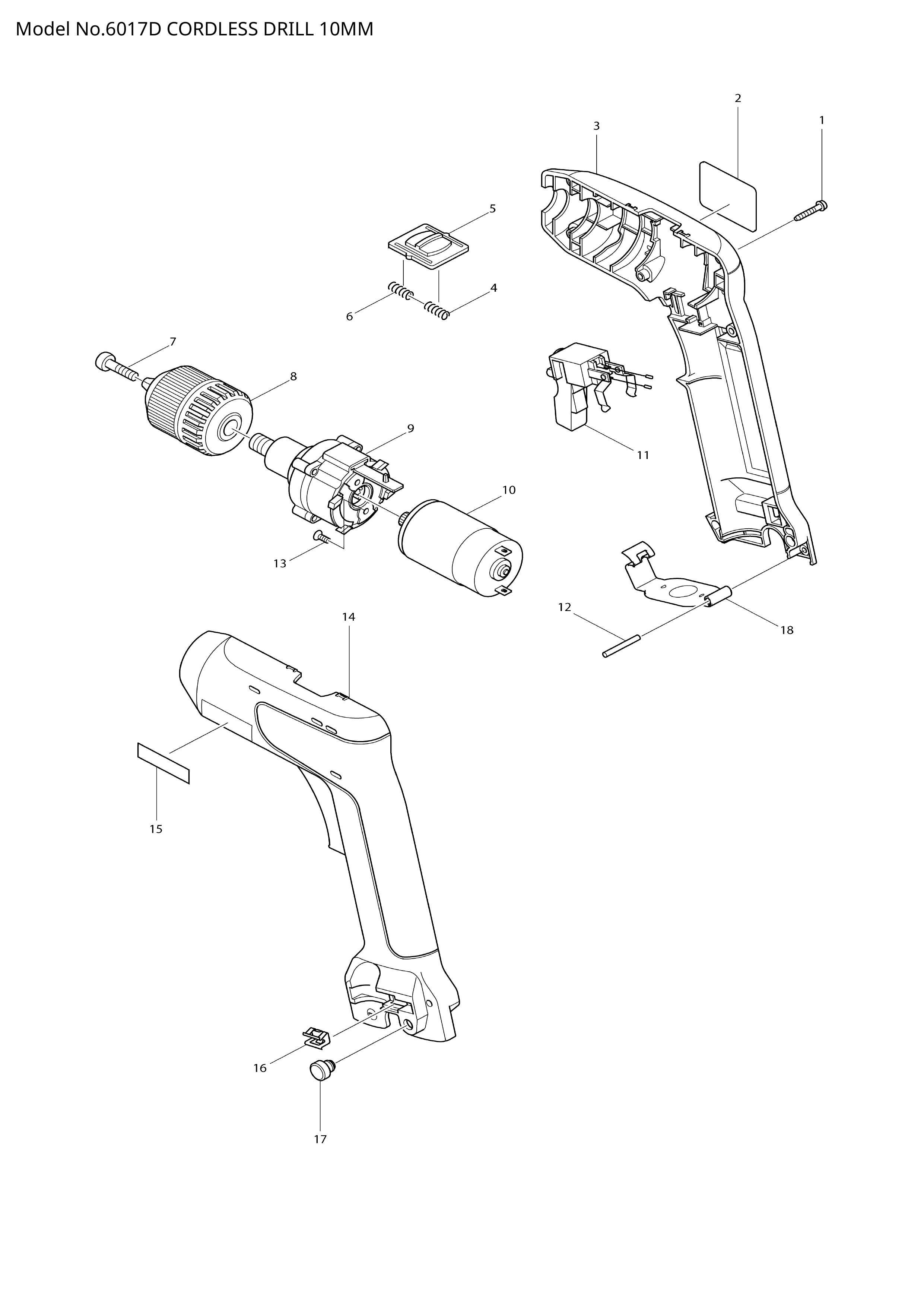 Makita 6017D — сборочный чертёж, лист 1, деталь 629708-3 поз. 010