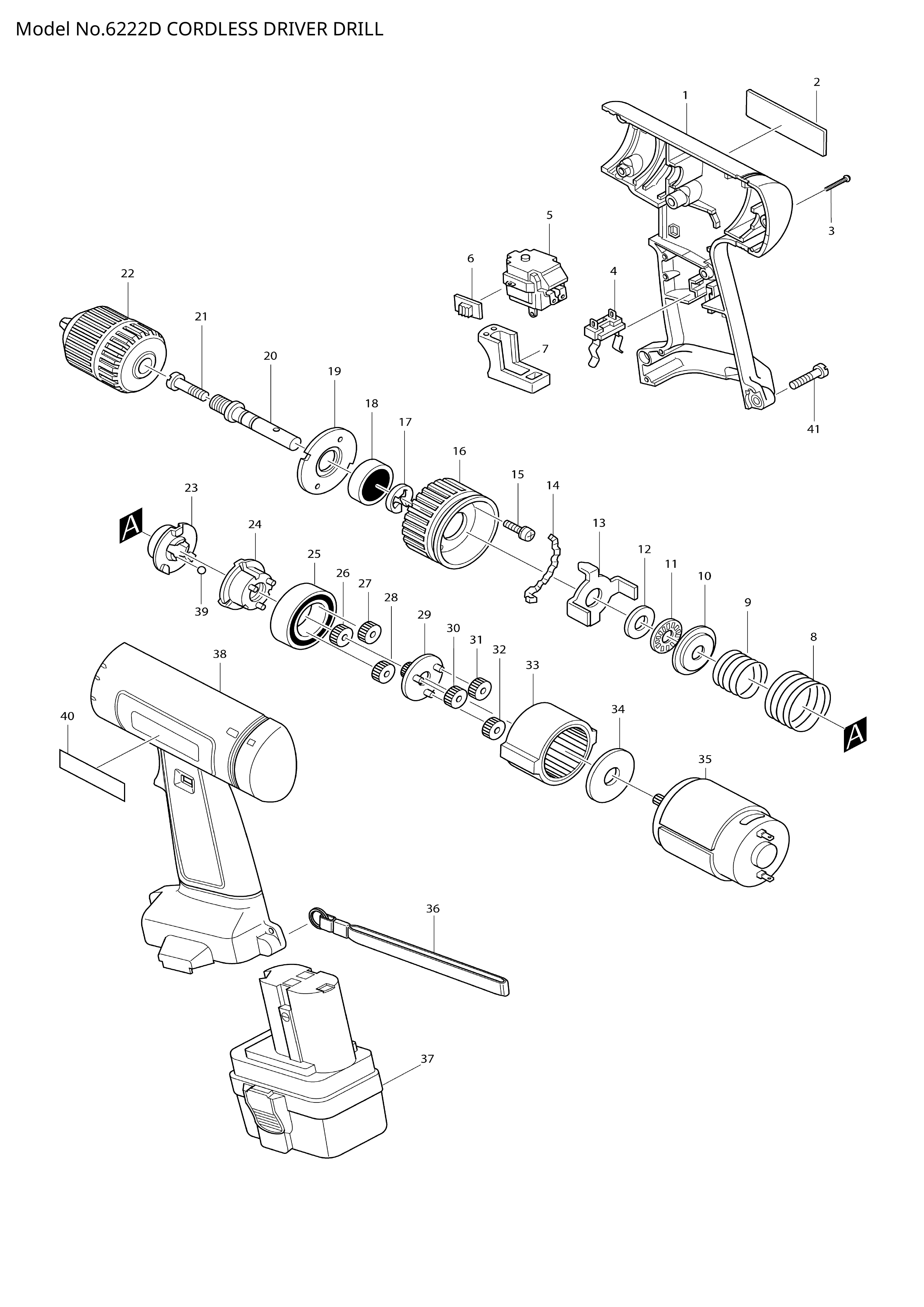 Makita 6222D — сборочный чертёж, лист 1, деталь 629694-8 поз. 035