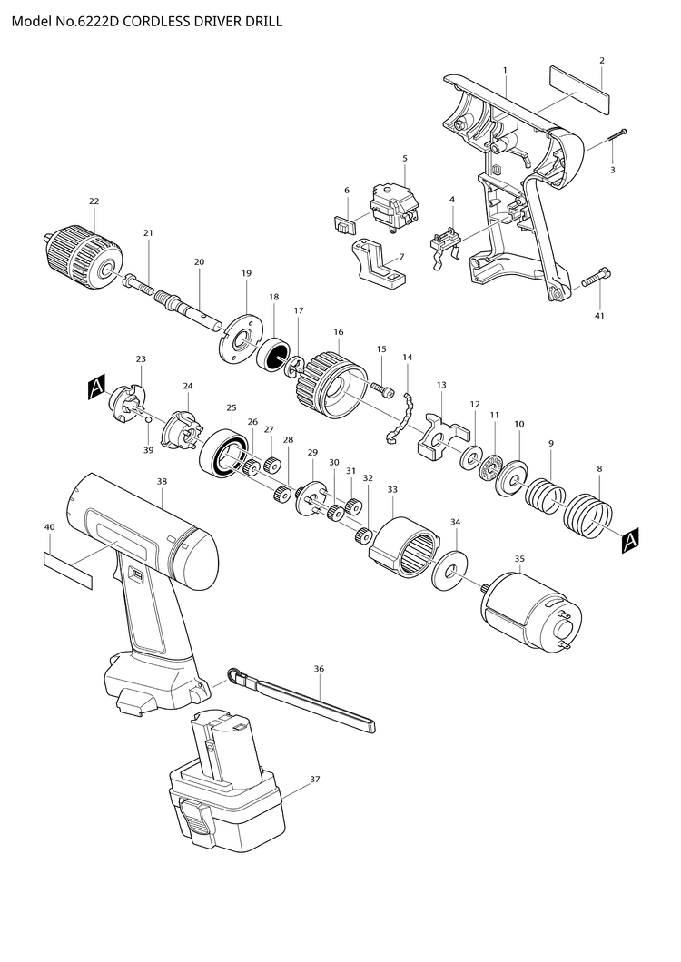 Makita 6222D — сборочный чертёж, лист 1, деталь 629694-8 поз. 035