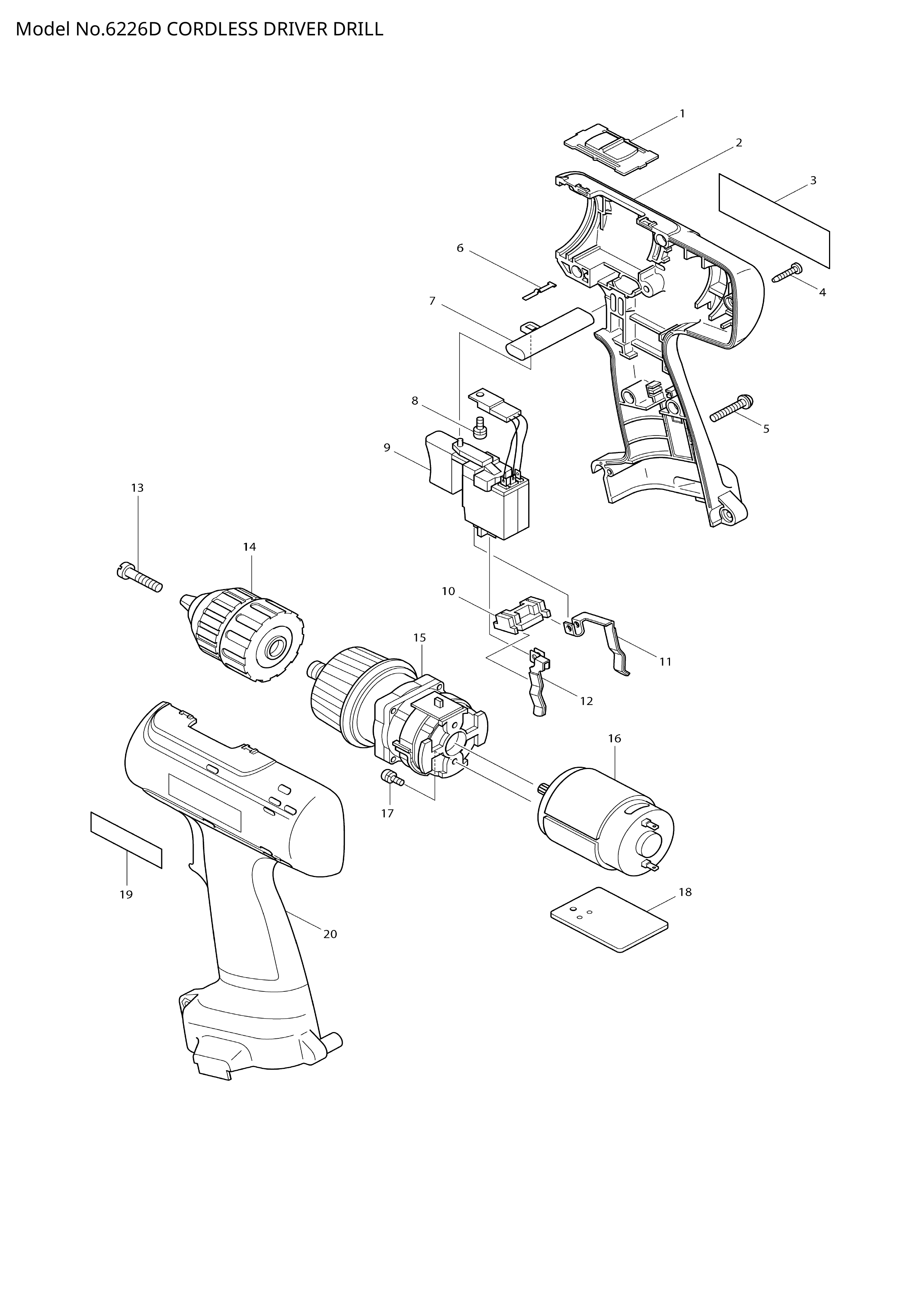 Makita 6226D — сборочный чертёж, лист 1, деталь 629748-1 поз. 016