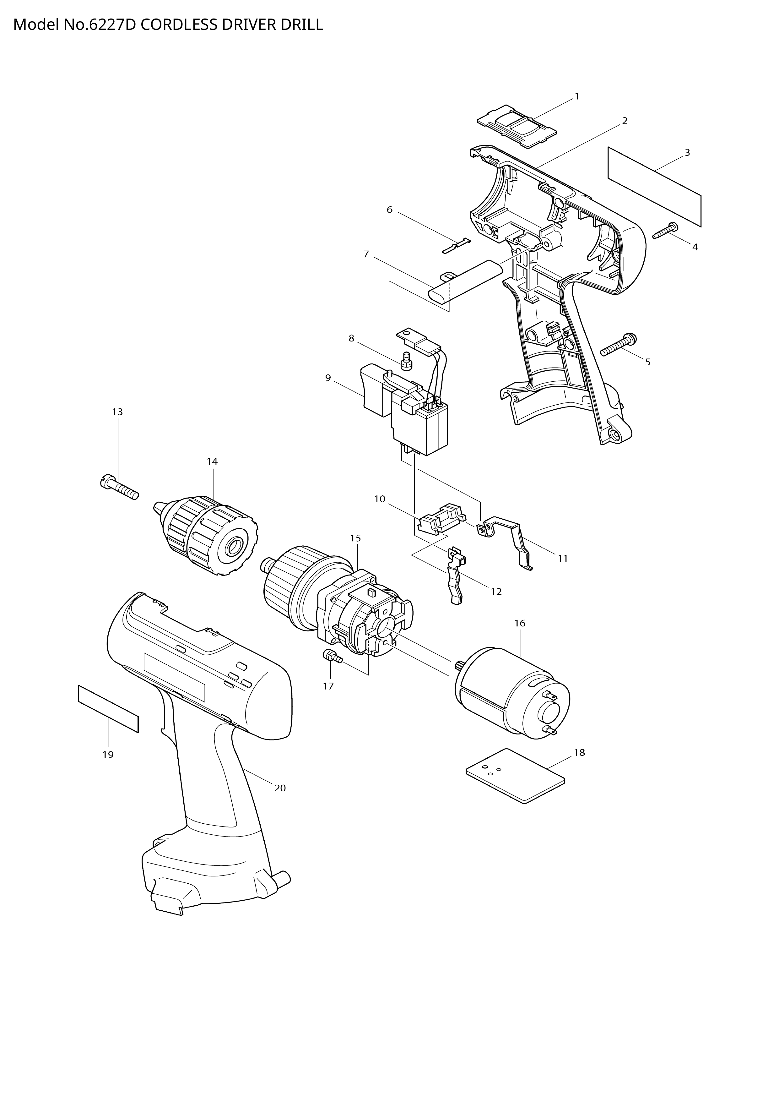Makita 6227D — сборочный чертёж, лист 1, деталь 629750-4 поз. 016