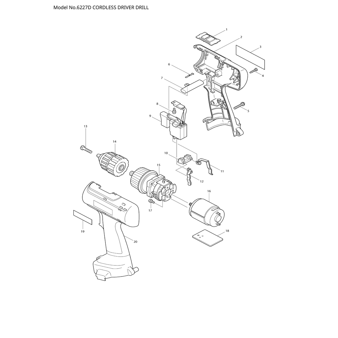 Makita 6227D — сборочный чертёж, лист 1, деталь 629750-4 поз. 016