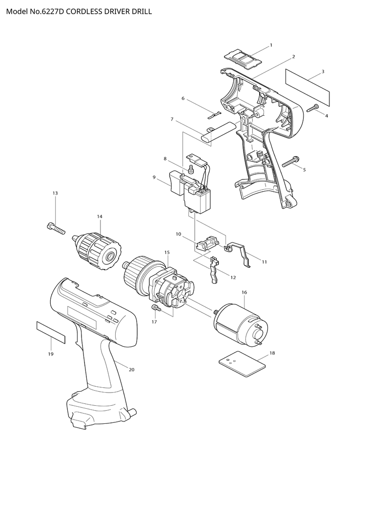 Makita 6227D — сборочный чертёж, лист 1, деталь 629750-4 поз. 016