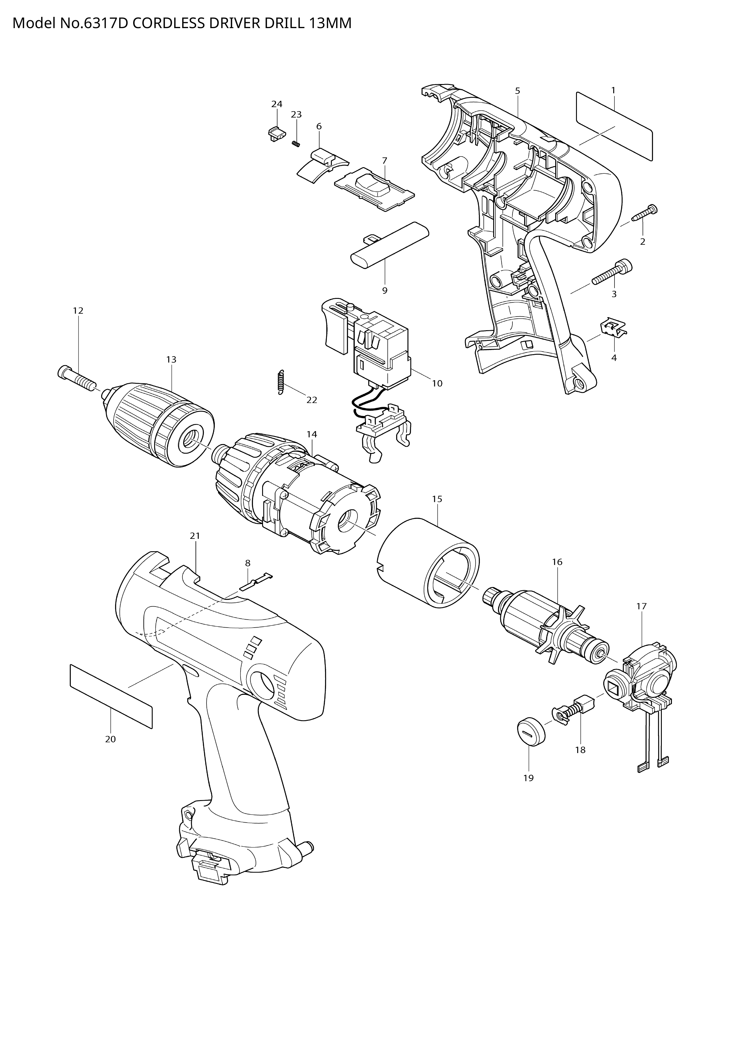 Makita 6317D — сборочный чертёж, лист 1, деталь 619079-6 поз. 016