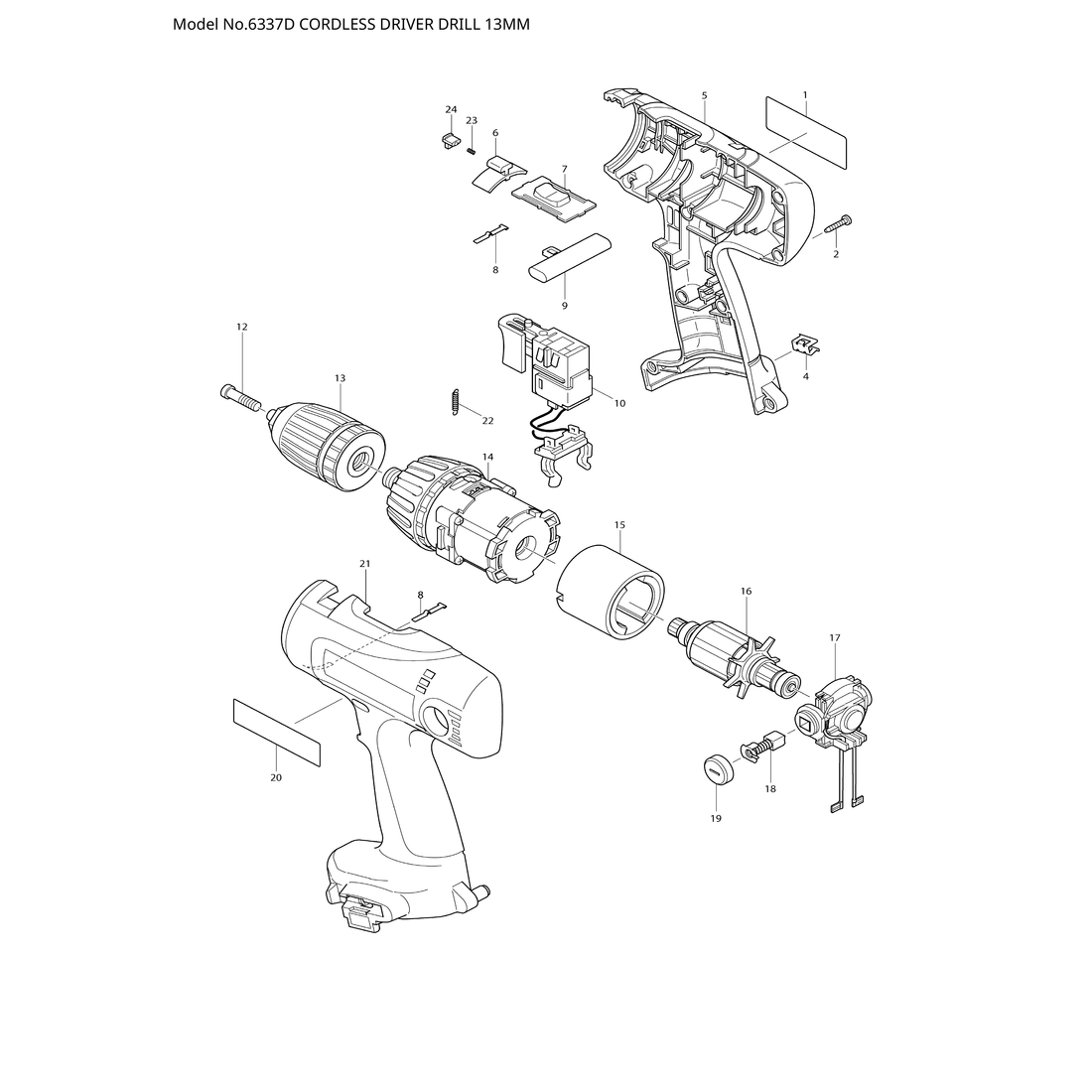 Makita 6337D — сборочный чертёж, лист 1, деталь 619080-1 поз. 016