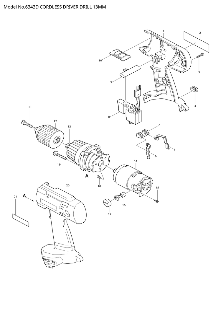 Makita 6343D — сборочный чертёж, лист 1, деталь 651968-9 поз. 008