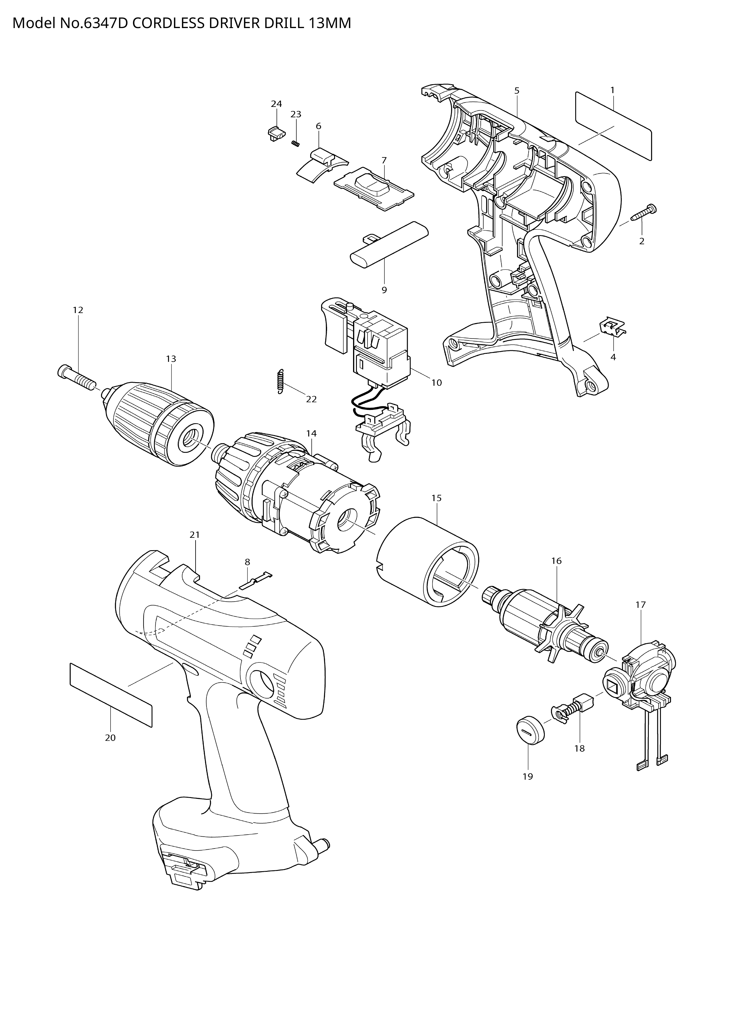 Makita 6347D — сборочный чертёж, лист 1, деталь 619082-7 поз. 016