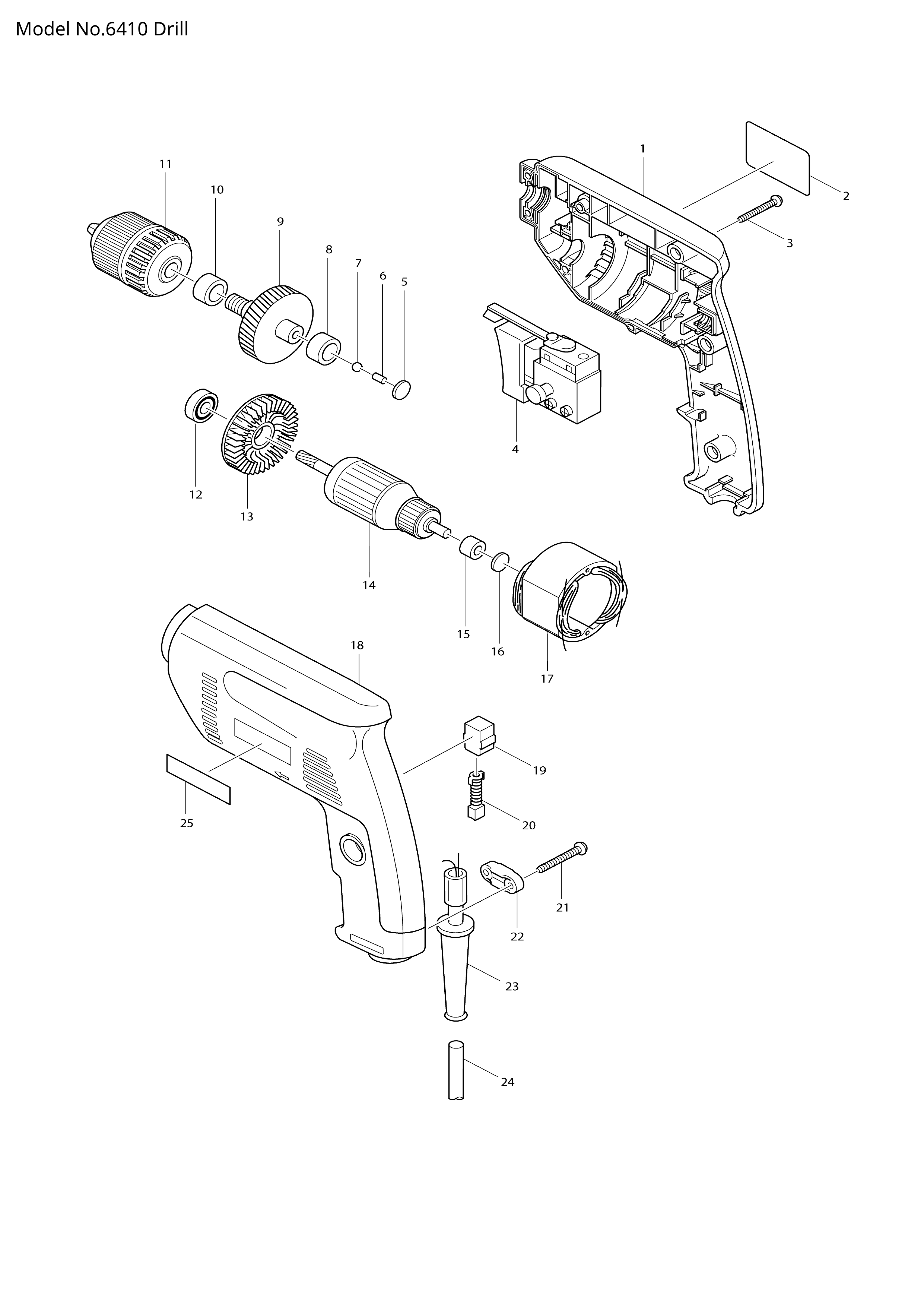 Makita 6410 — сборочный чертёж, лист 1, деталь 651952-4 поз. 004