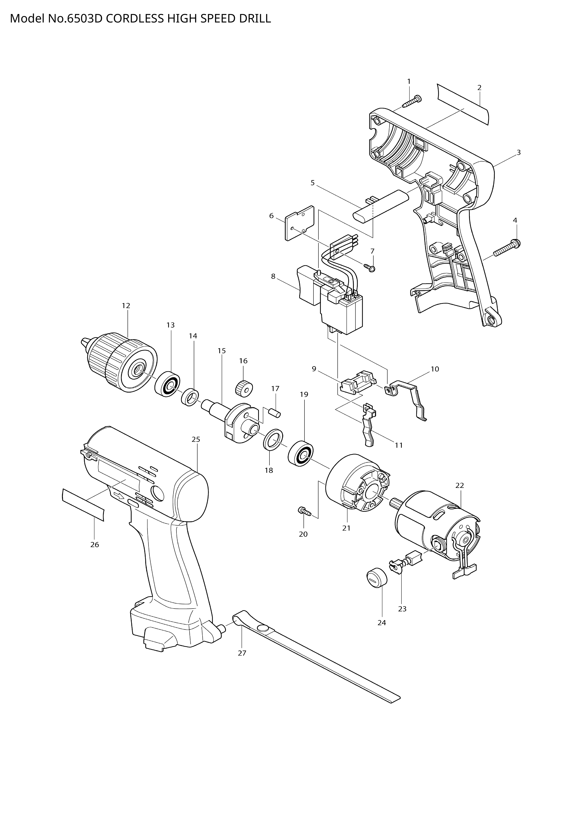 Makita 6503D — сборочный чертёж, лист 1, деталь 651993-0 поз. 008