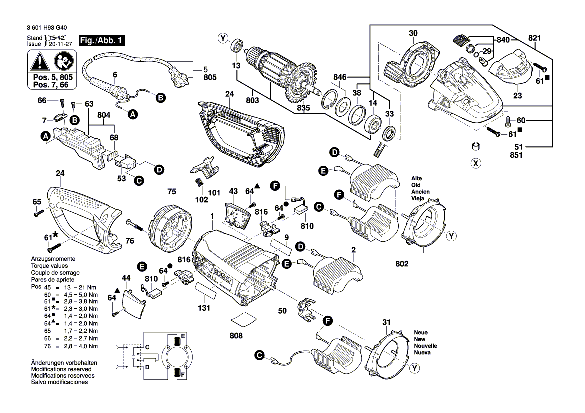 Ny ekte Bosch 1604460349 strømforsyningssnor