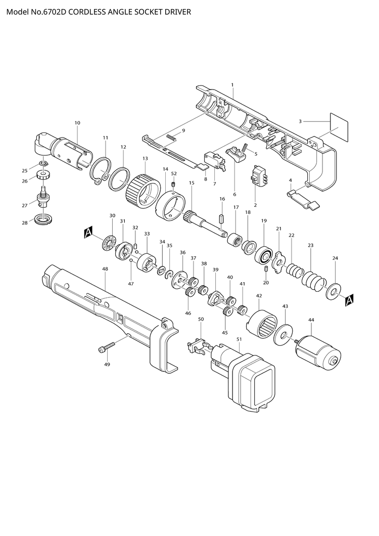 Makita 6702D — сборочный чертёж, лист 1, деталь 651872-2 поз. 002-1