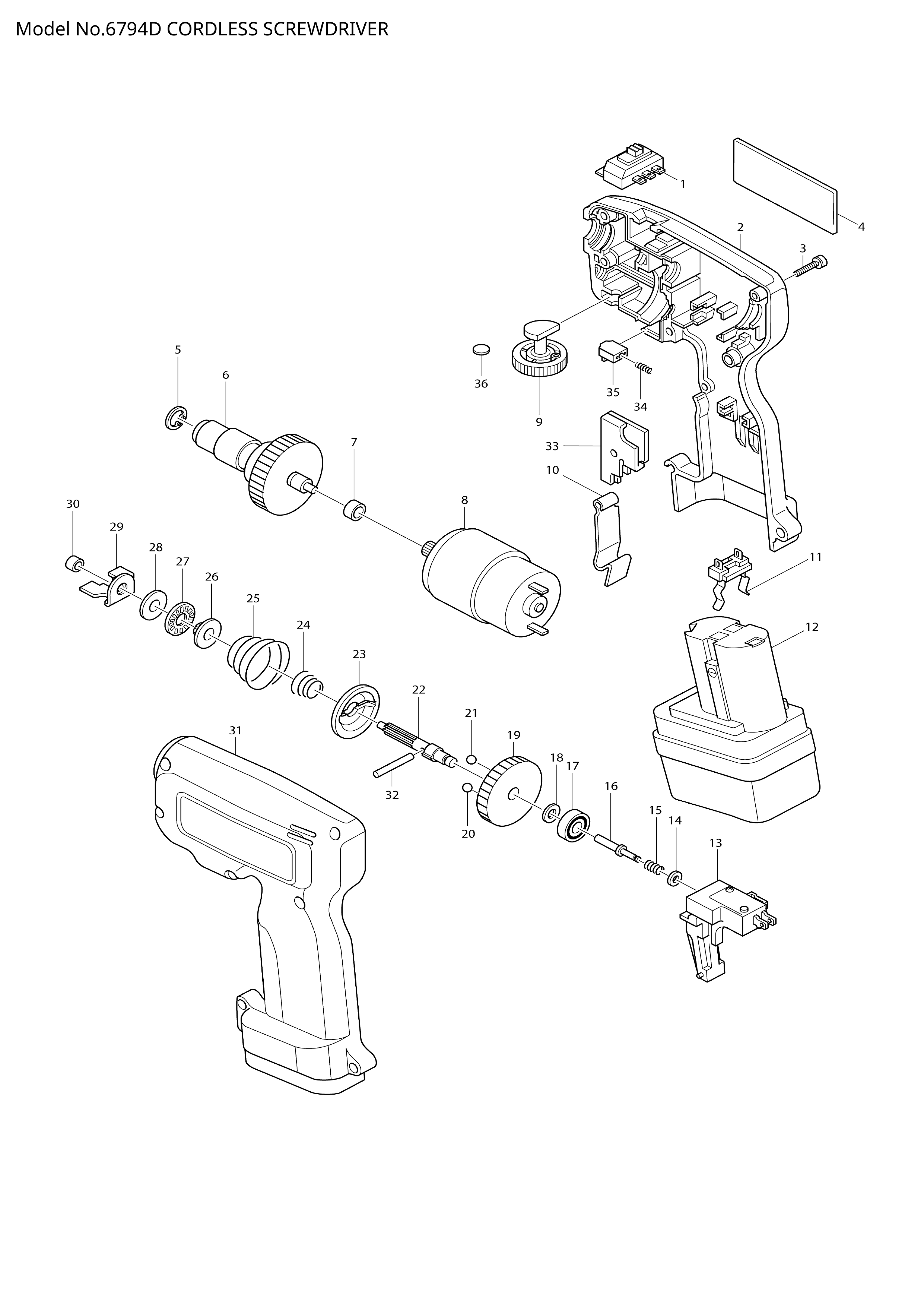Makita 6794D — сборочный чертёж, лист 1, деталь 629607-9 поз. 008