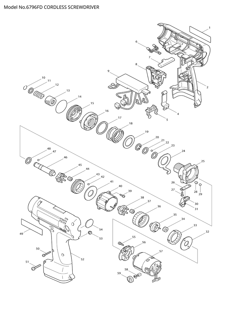 Makita 6796FD — сборочный чертёж, лист 1, деталь 629790-2 поз. 057-1