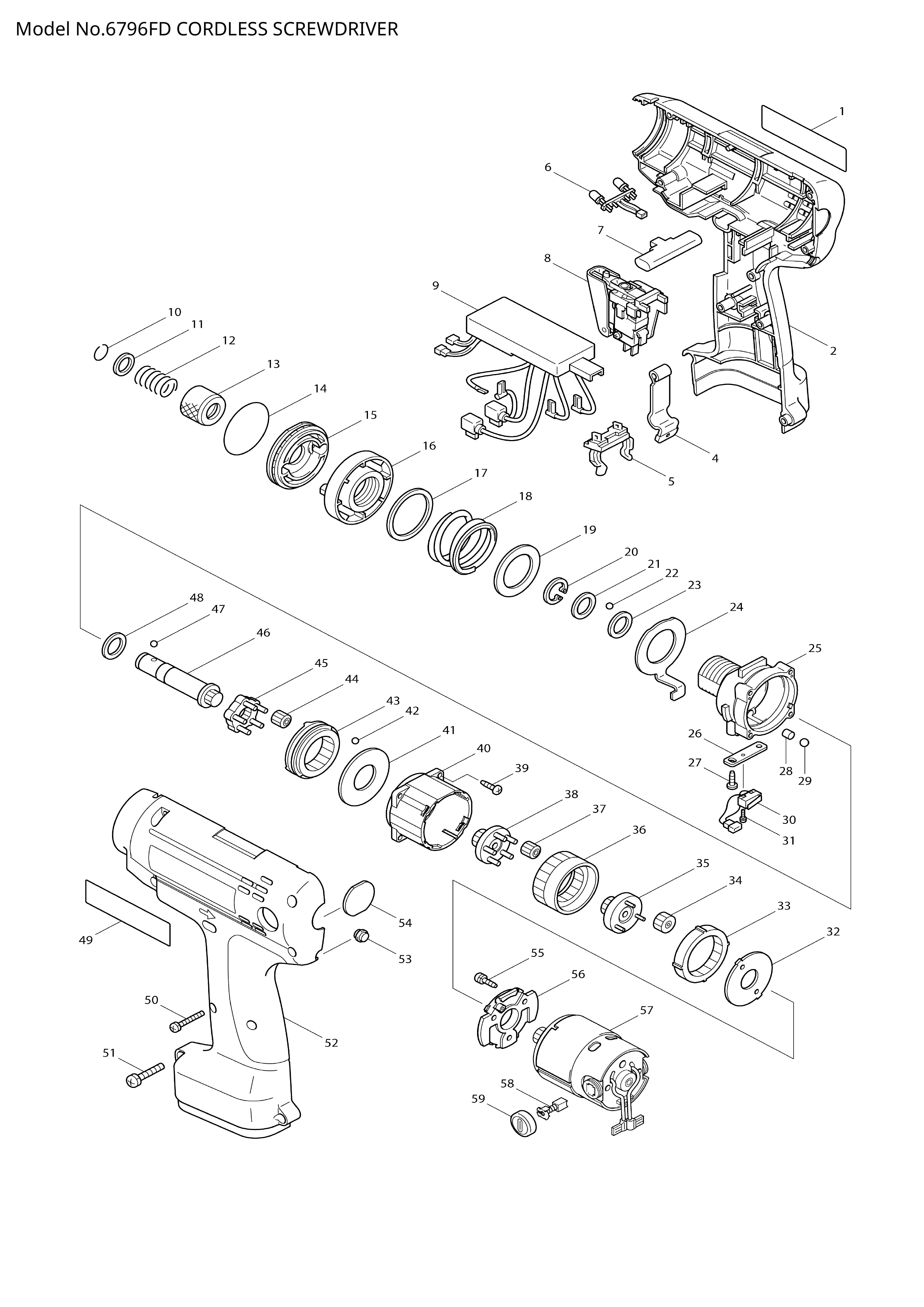 Makita 6796FD — сборочный чертёж, лист 1, деталь 651999-8 поз. 008