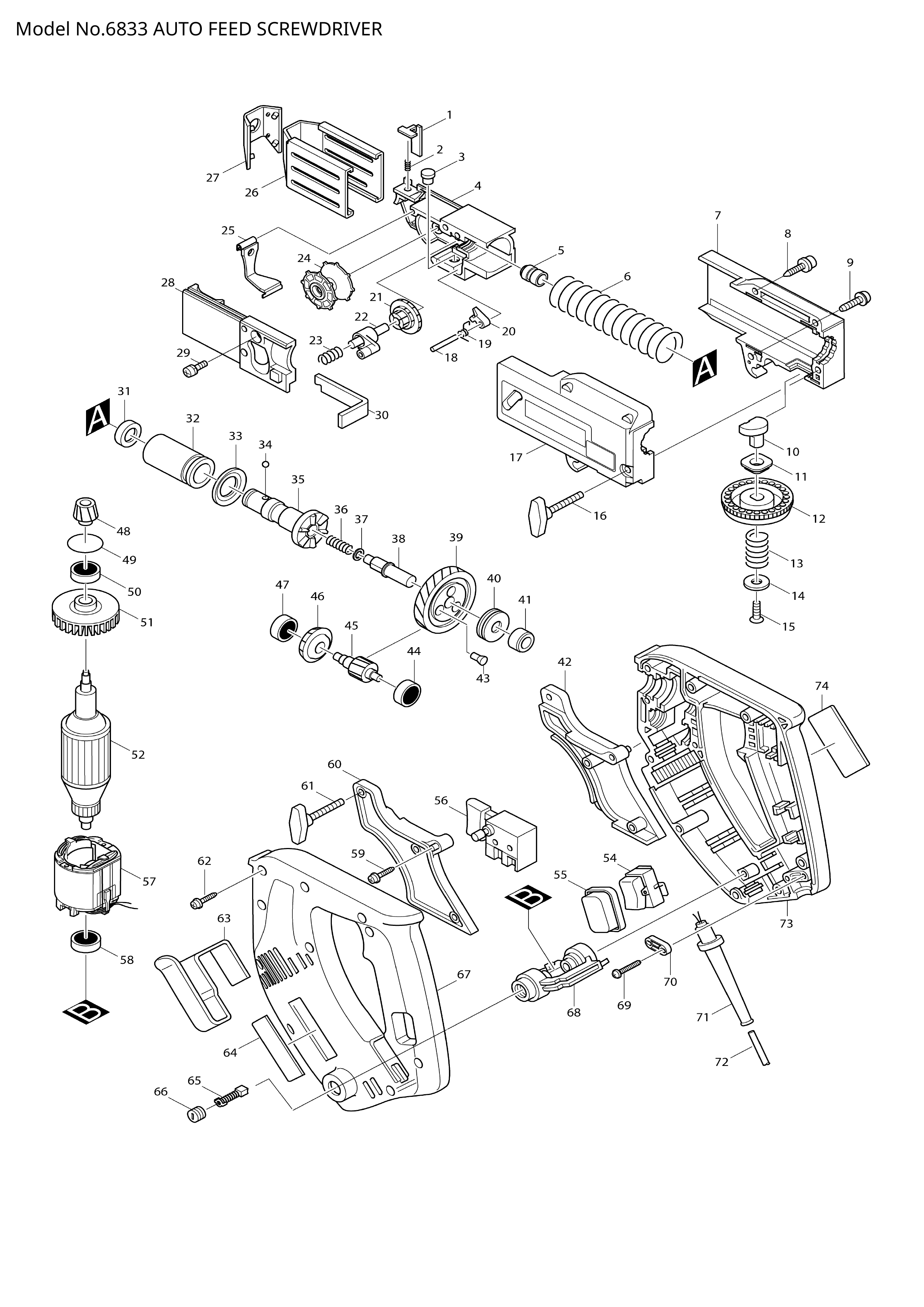 Makita 6833 — сборочный чертёж, лист 1, деталь 651283-1 поз. 056