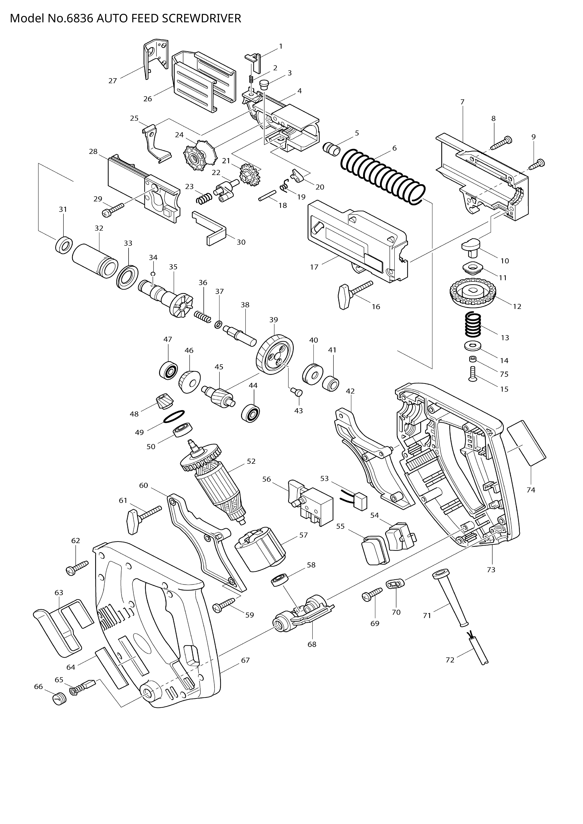 Makita 6836 — сборочный чертёж, лист 1, деталь 517063-4 поз. 052