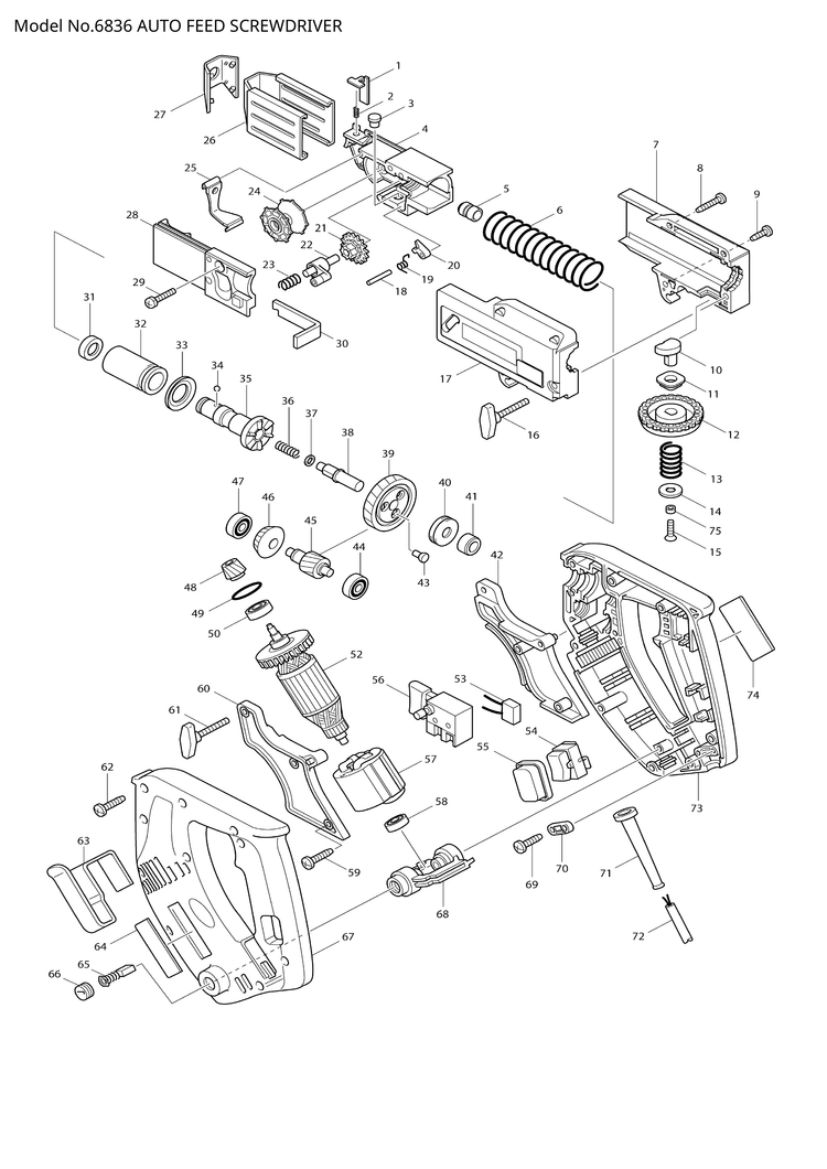 Makita 6836 — сборочный чертёж, лист 1, деталь 517063-4 поз. 052