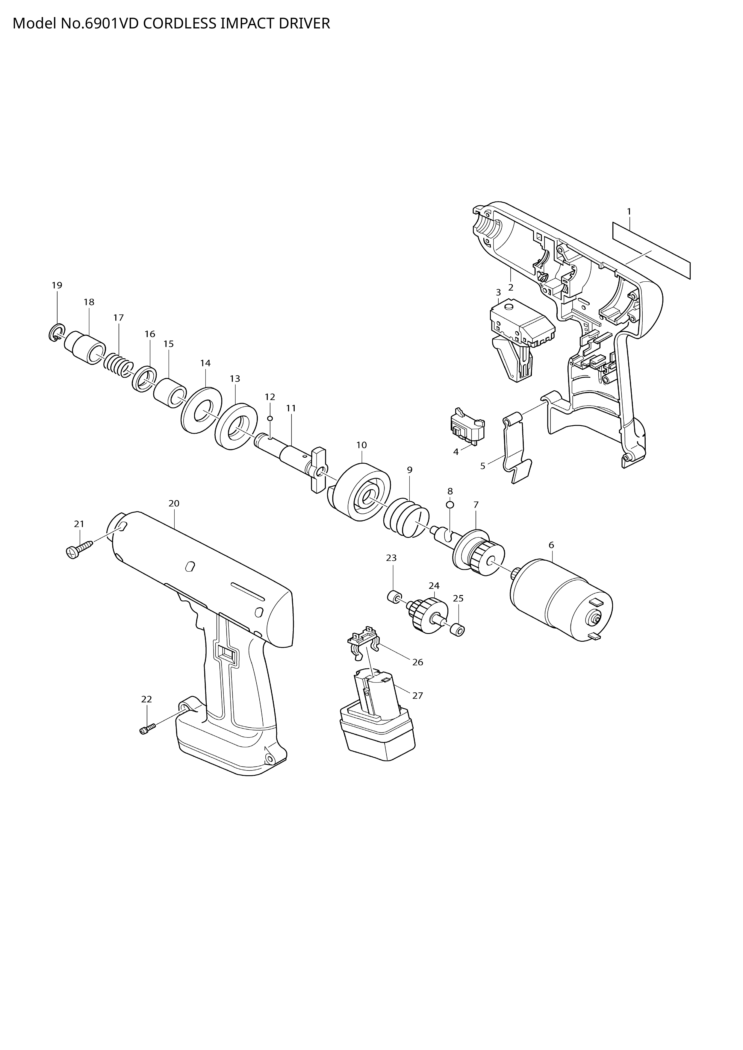 Makita 6901VD — сборочный чертёж, лист 1, деталь 651355-2 поз. 003-1