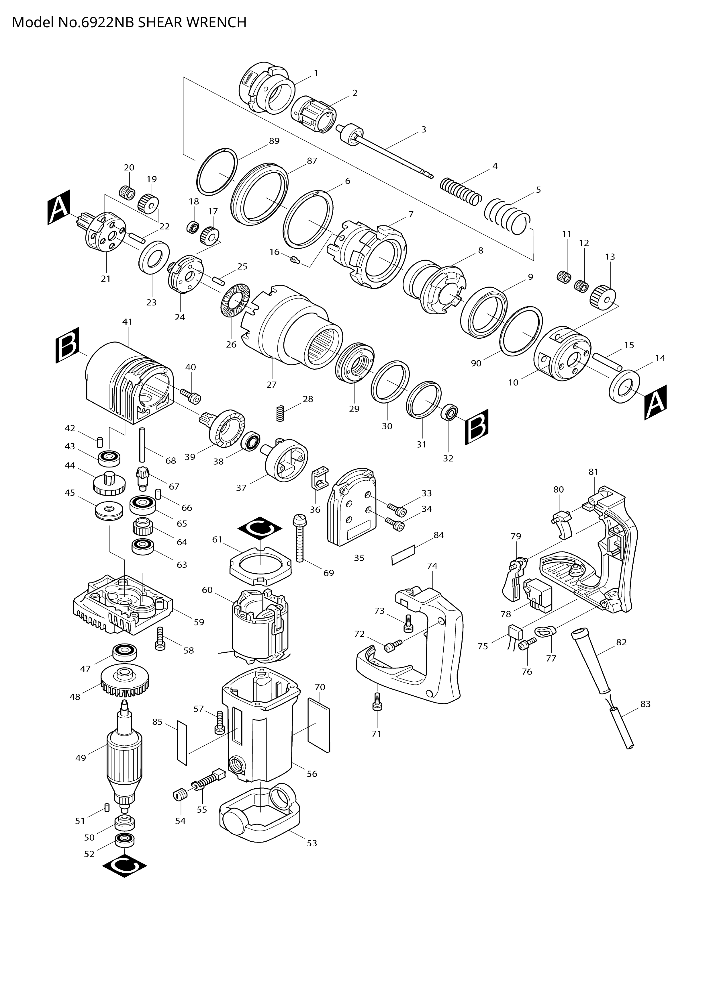 Makita 6922NB — сборочный чертёж, лист 1, деталь 651835-8 поз. 078