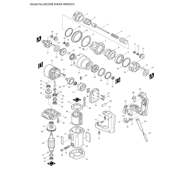 Makita 6922NB — сборочный чертёж, лист 1, деталь 651835-8 поз. 078