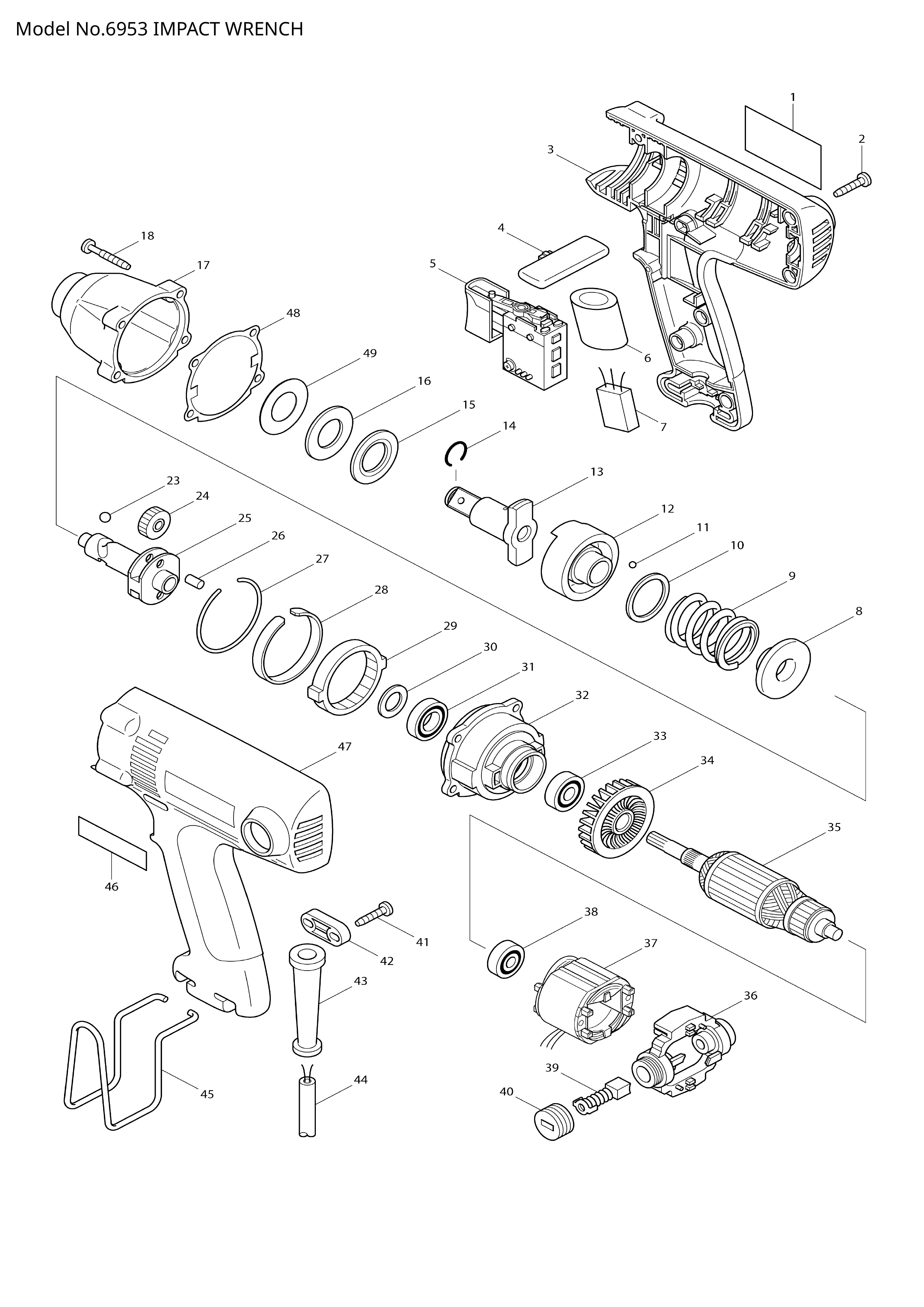Makita 6953 — сборочный чертёж, лист 1, деталь 517554-5 поз. 035