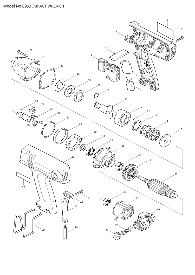 Makita 6953 — сборочный чертёж, лист 1, деталь 517554-5 поз. 035
