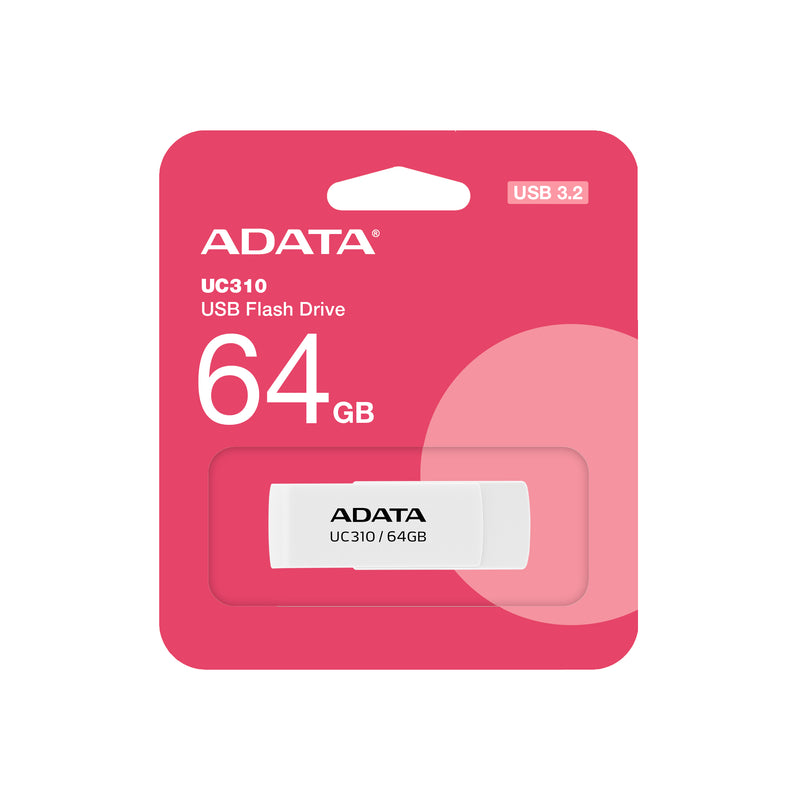 ADATA UC310 — USB Flash Drive, 64 GB, USB Type-A, White