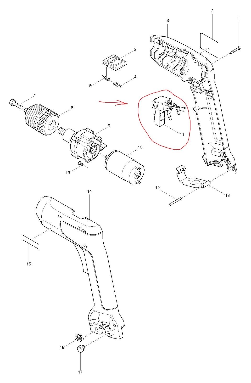 Ny äkta Makita 531075-3 Switch Assembly 6071DW 6017D