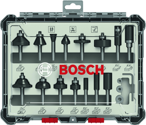 Ny ekte Bosch 2607017473 Mixed Router Bit Sets, 15-Pieces for Hand-Held