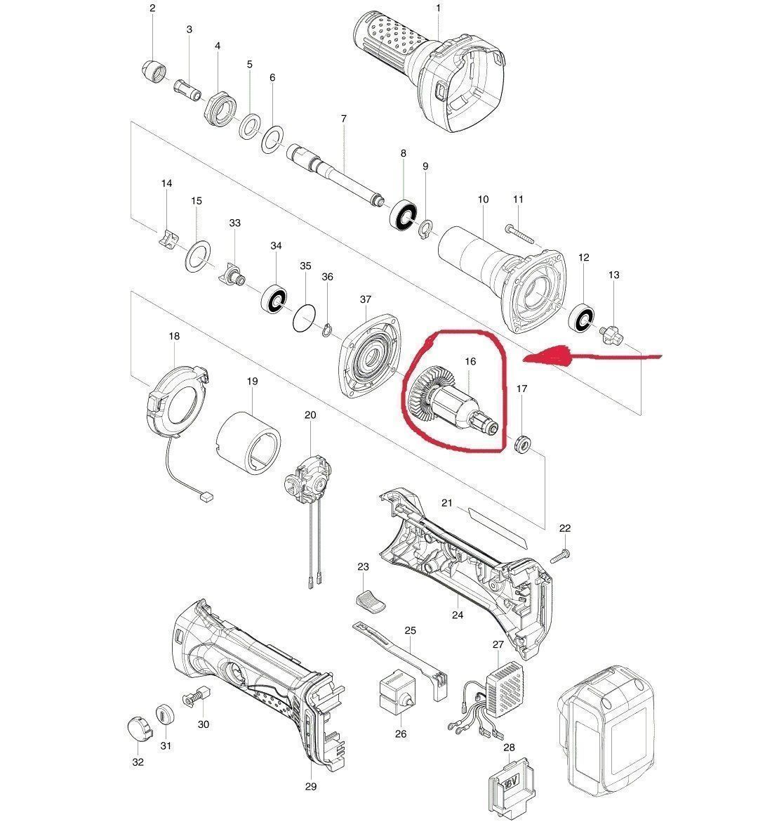 Uusi aito Makita 619284-5 ARMATURI 18 V BGD800