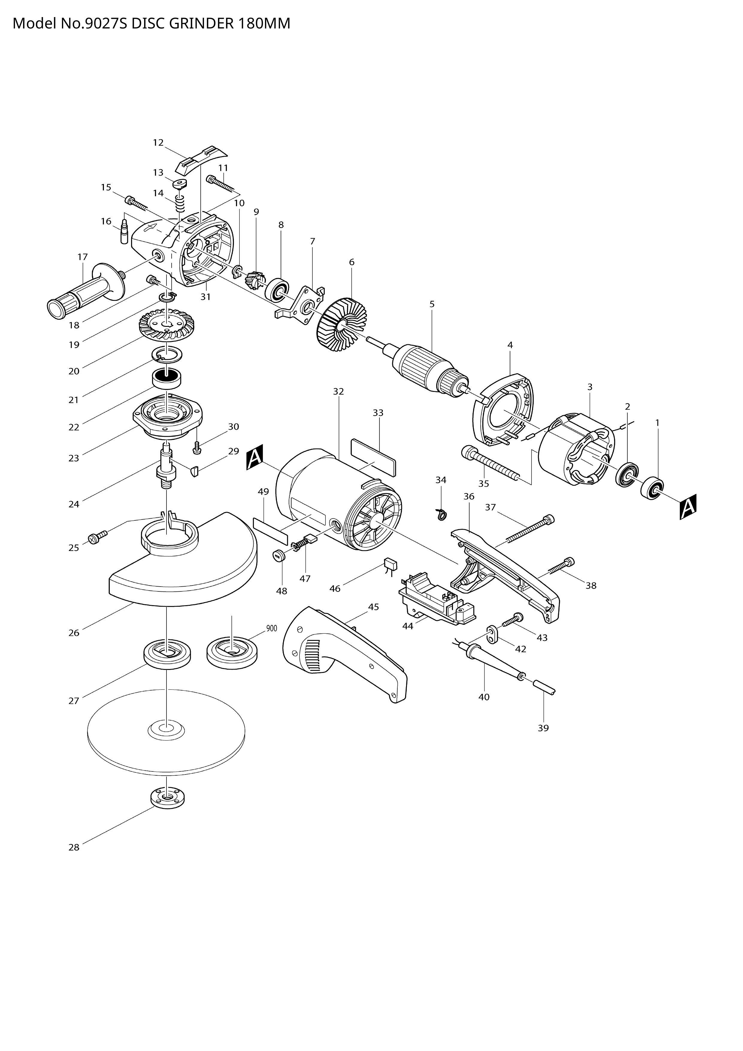 Makita 9027S — сборочный чертёж, лист 1, деталь 516658-0 поз. 005C4