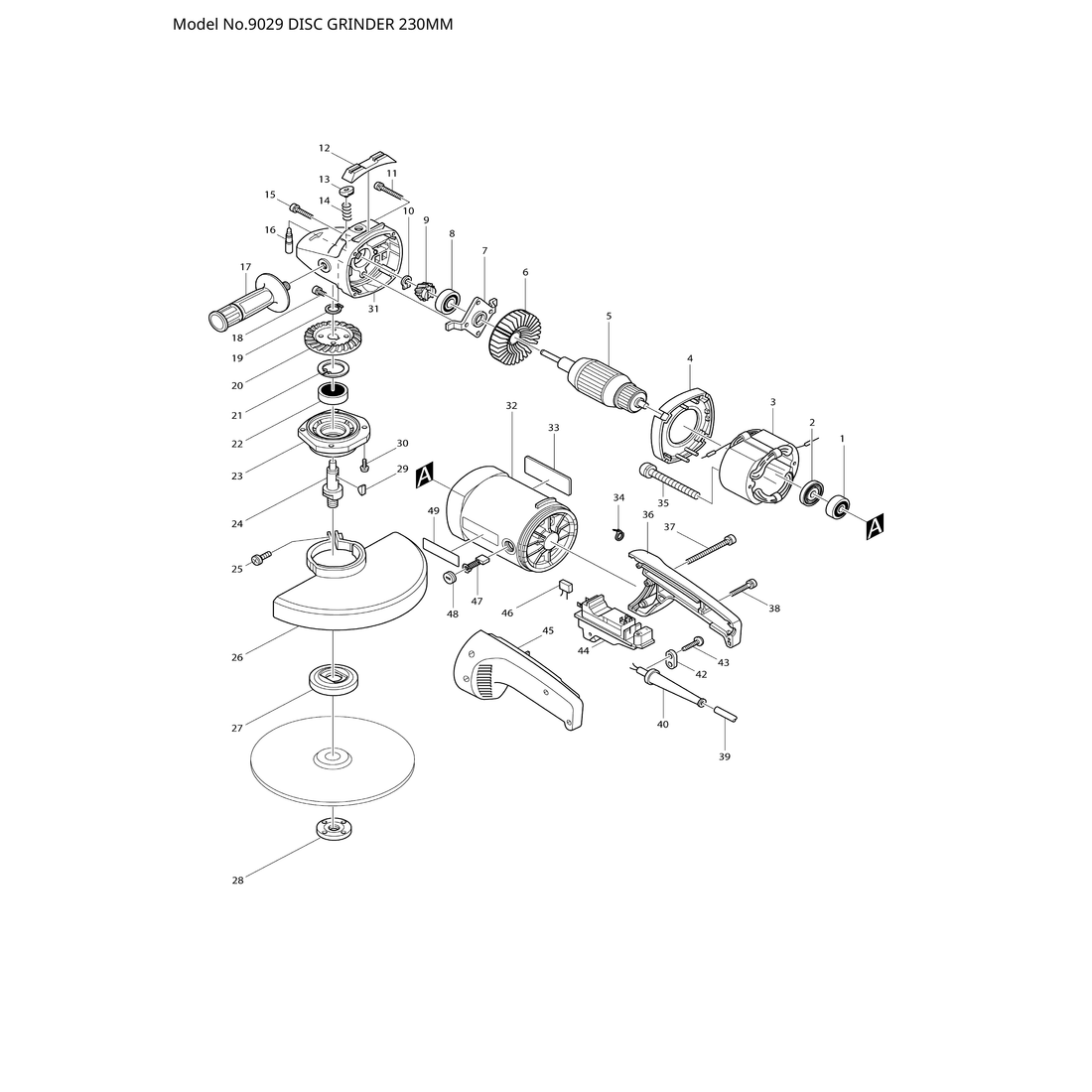 Makita 9029 — сборочный чертёж, лист 1, деталь 651146-1 поз. 044