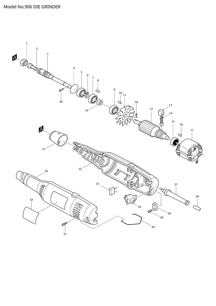 Makita 906 — сборочный чертёж, лист 1, деталь 651600-5 поз. 024