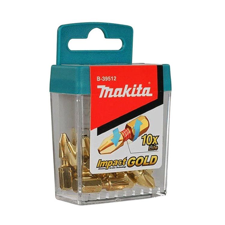 Ny ekte Makita B-39512 Impact Gold Bit PH2 25mm 1 '' Torsjonspakke på 15 biter