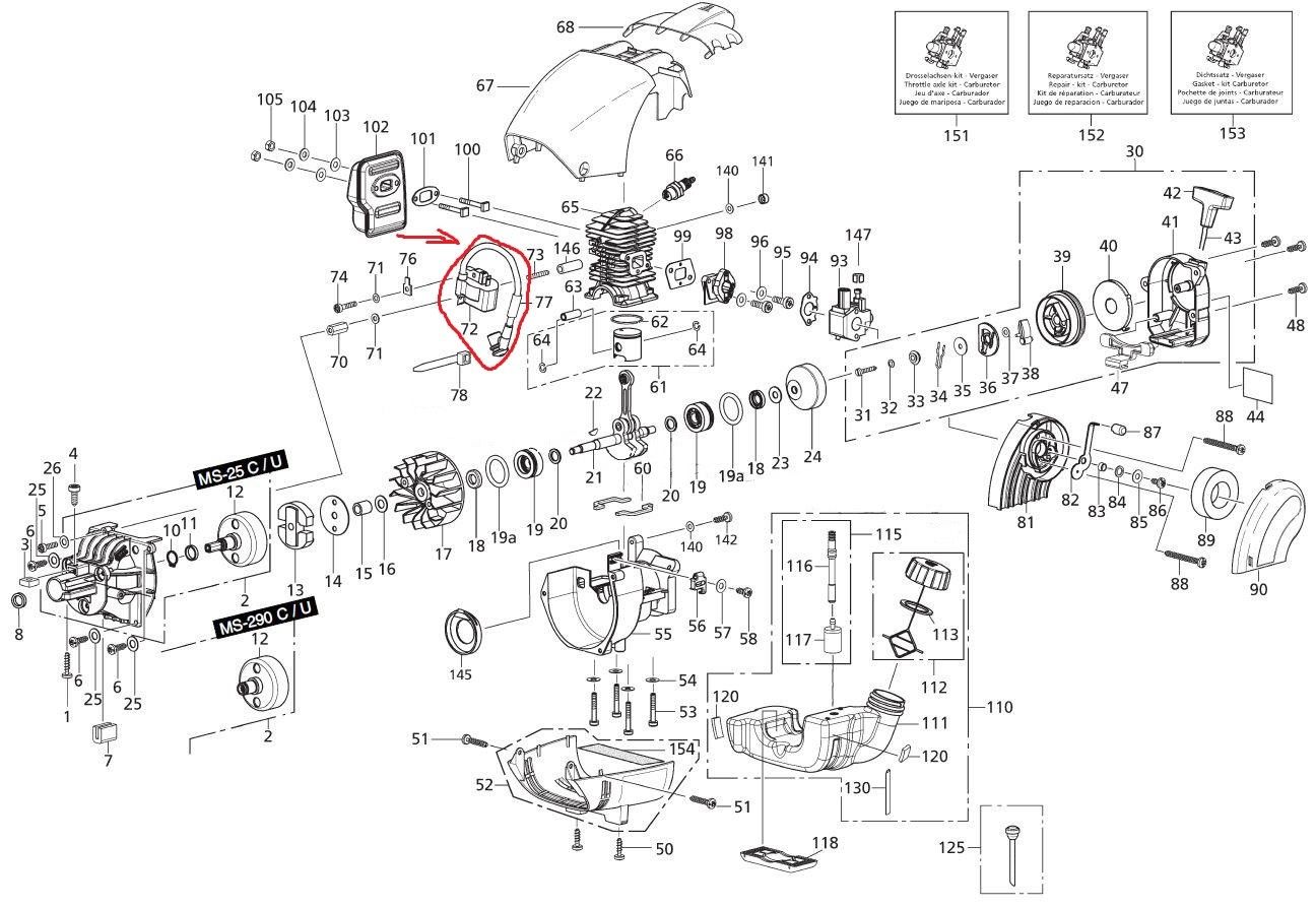 Makita Dolmar 957300833 302300741 Zündspule für Rasentrimmer MS25C DBC290