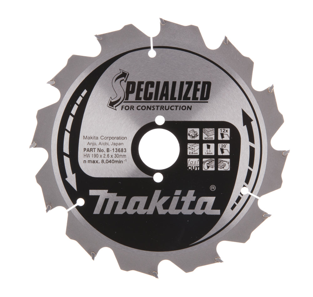 Nouveau authentique Makita B-13683 HM-SAW lame 190x2.6x30 mm 20 ° 12 dents