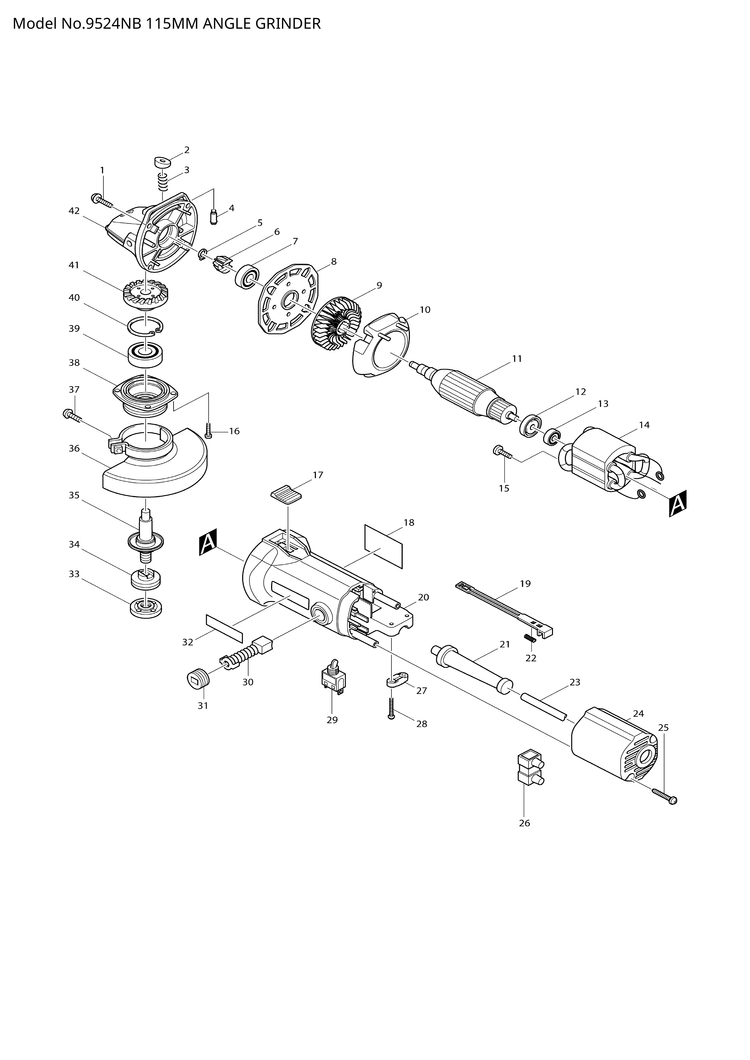 Makita 9524NB — сборочный чертёж, лист 1, деталь 517168-0 поз. 011