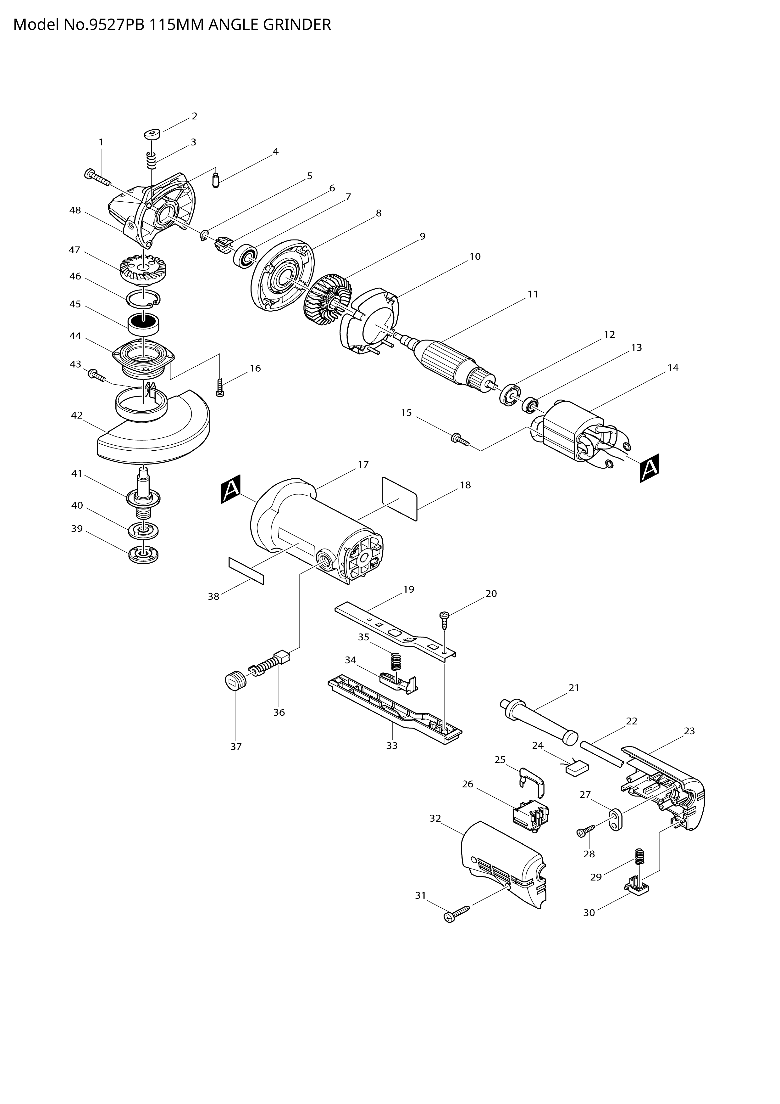 Makita 9527PB — сборочный чертёж, лист 1, деталь 517173-7 поз. 011