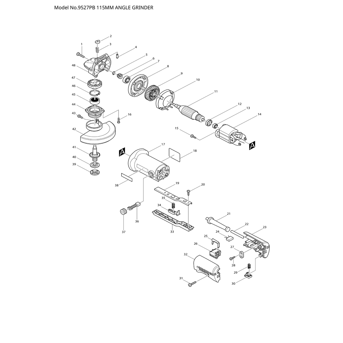 Makita 9527PB — сборочный чертёж, лист 1, деталь 517173-7 поз. 011