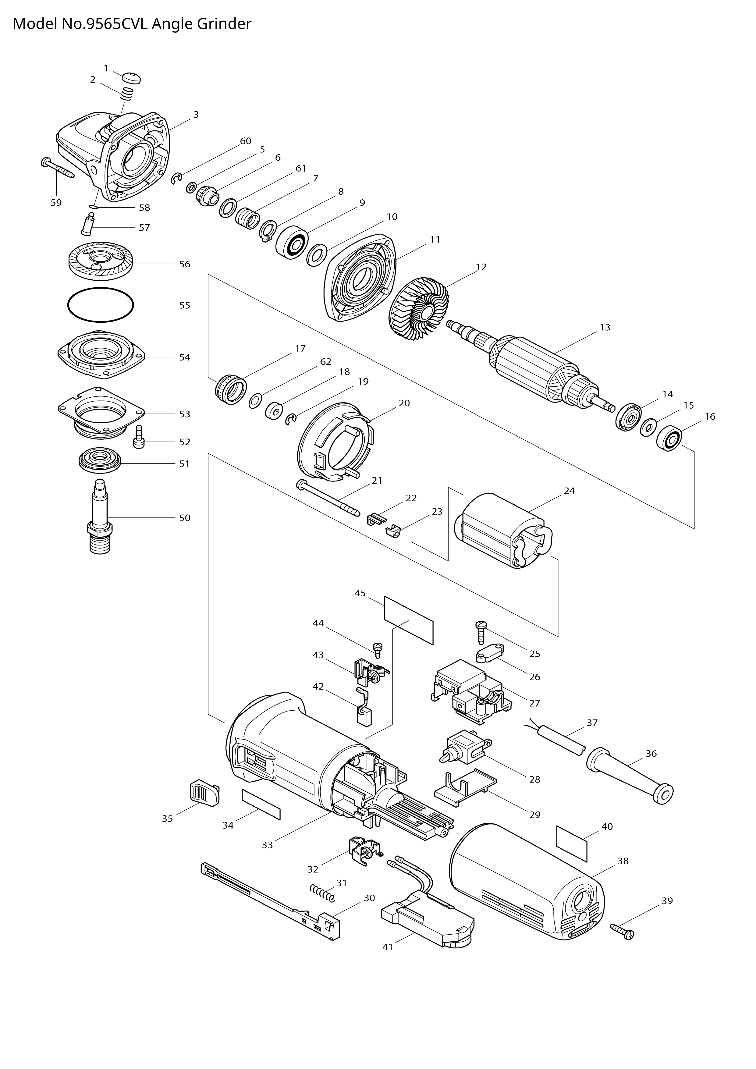 Makita 9565CVL — сборочный чертёж, лист 1, деталь 515173-1 поз. 013