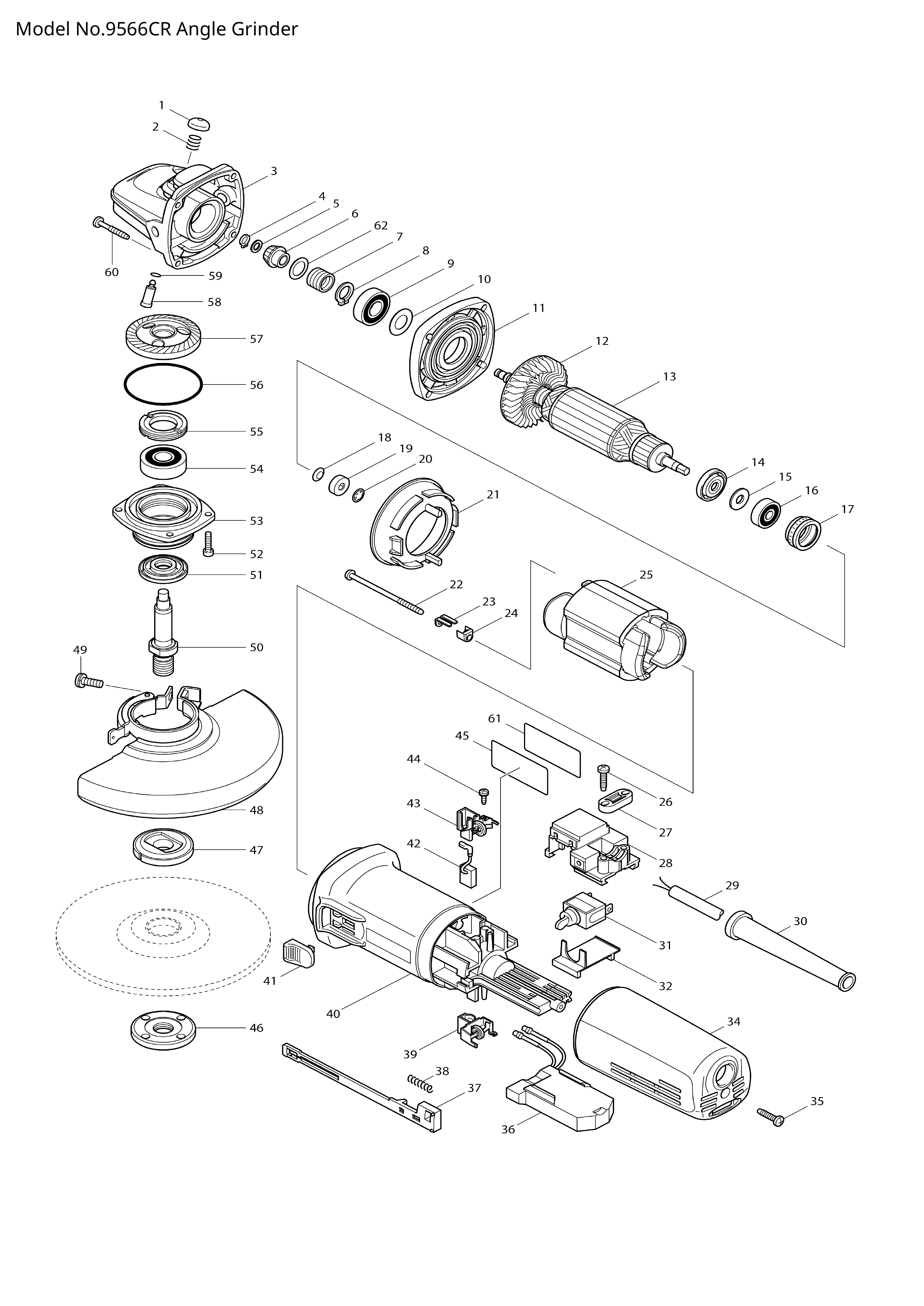 Makita 9566CR — сборочный чертёж, лист 1, деталь 631843-5 поз. 036