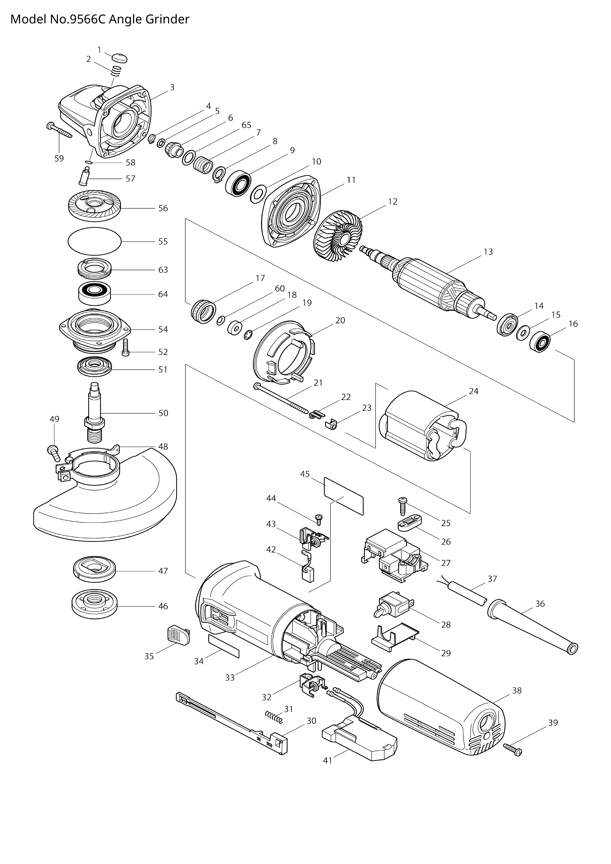 Makita 9566C — сборочный чертёж, лист 1, деталь 631492-8 поз. 041