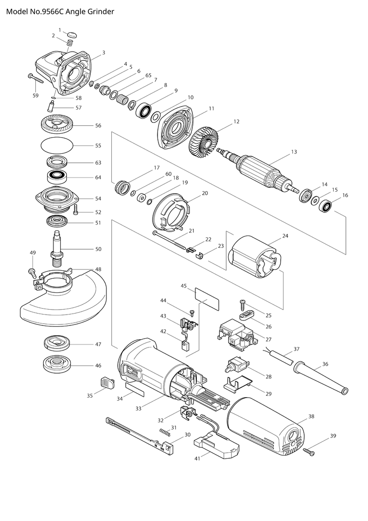 Makita 9566C — сборочный чертёж, лист 1, деталь 631492-8 поз. 041