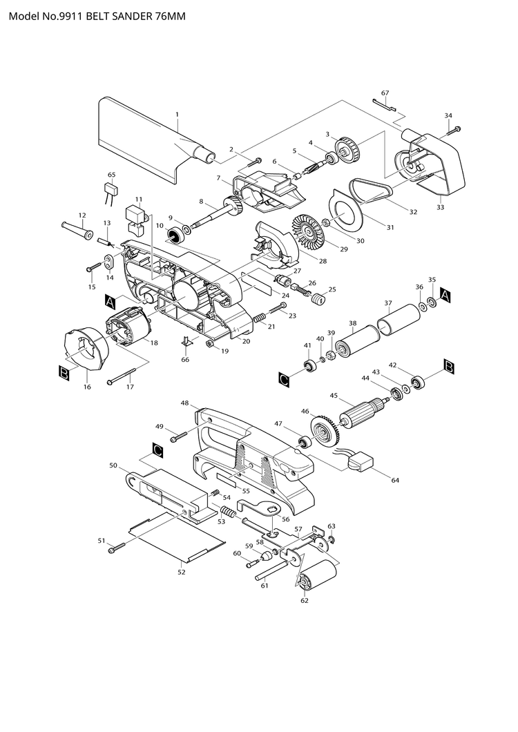 Makita 9911 — сборочный чертёж, лист 1, деталь 650232-5 поз. 011-1