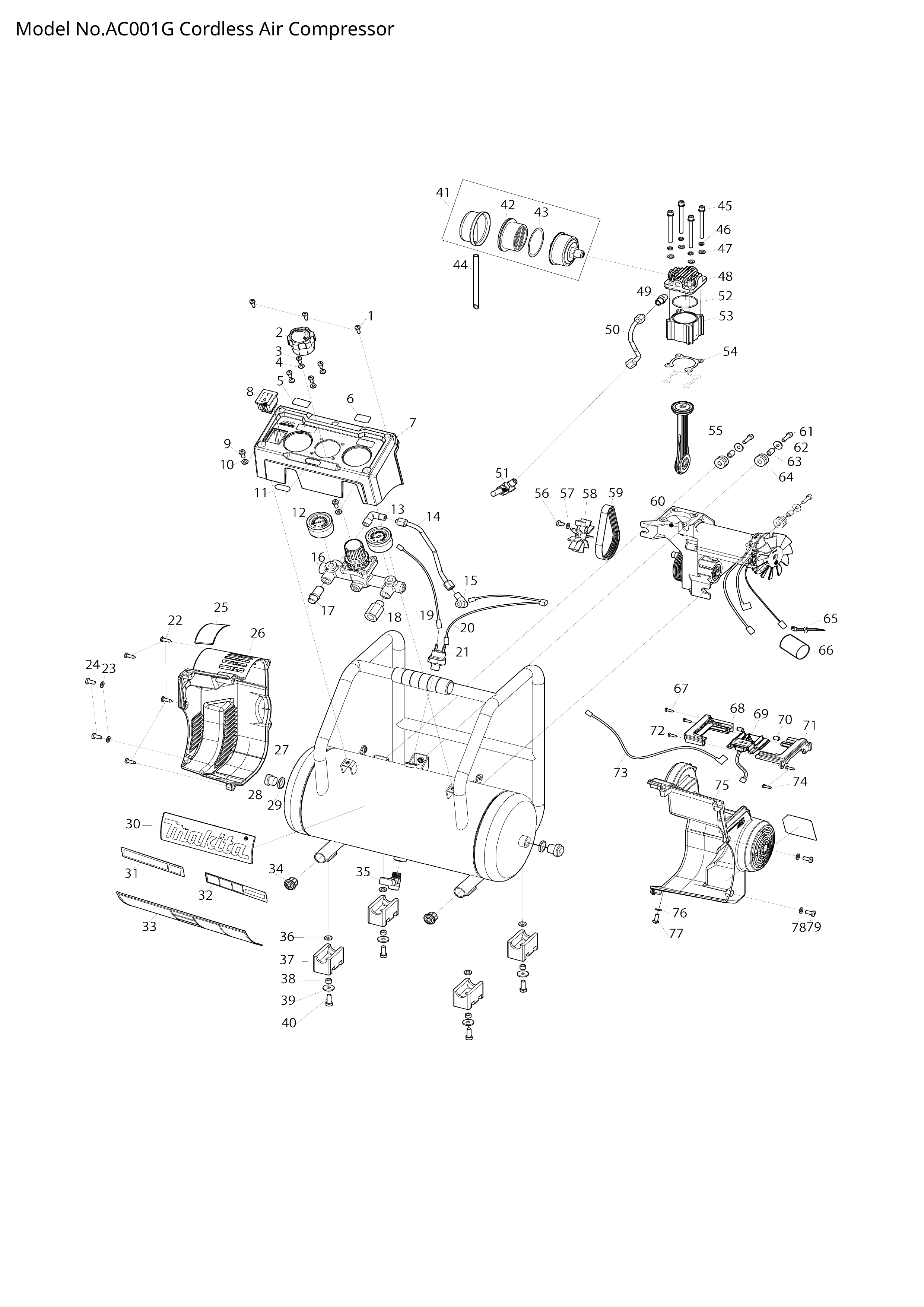 Makita AC001G — сборочный чертёж, лист 1, деталь HY00000344 поз. 012