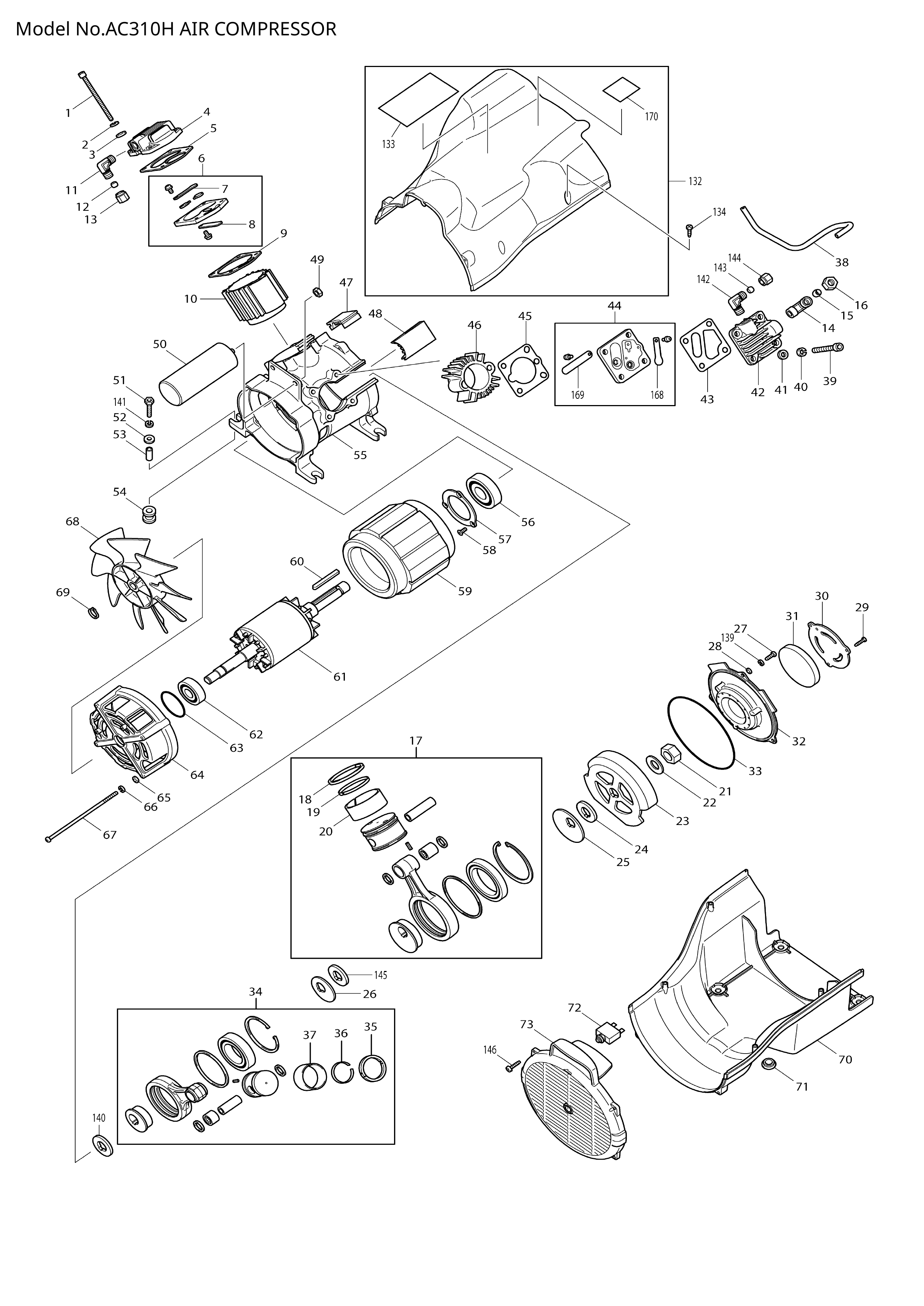 Makita AC310H — сборочный чертёж, лист 1, деталь HY00000244 поз. 030
