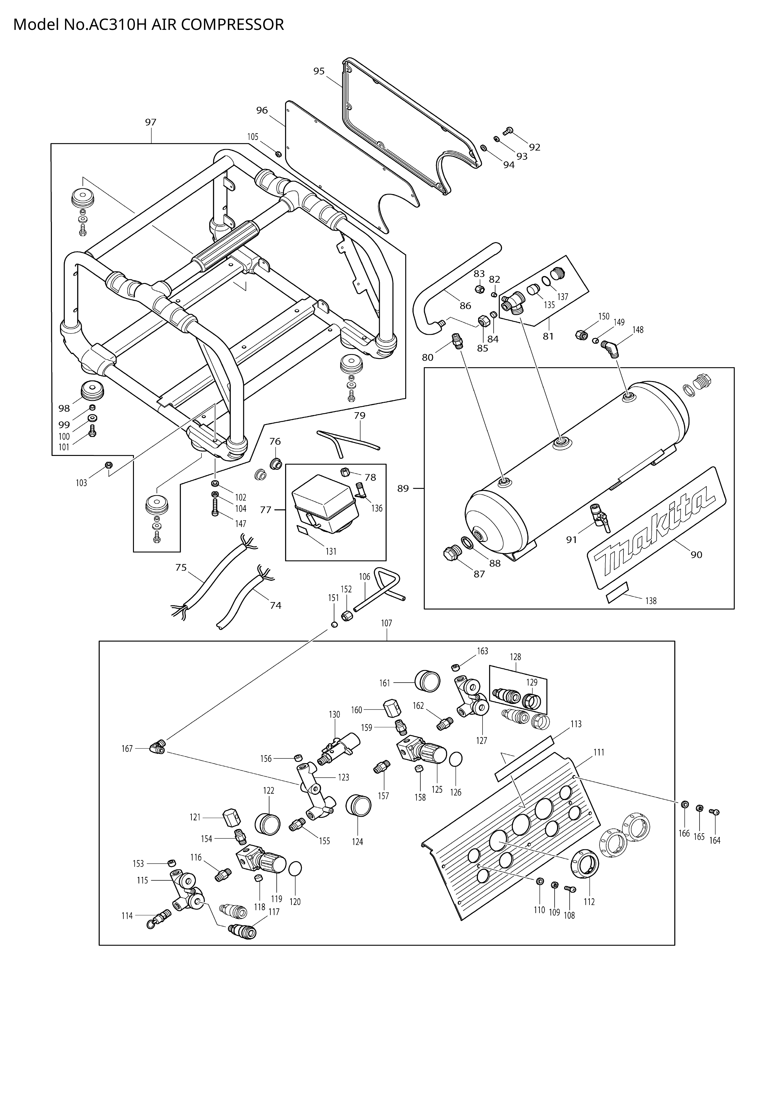 Makita AC310H — сборочный чертёж, лист 2, деталь HY00000347 поз. 124