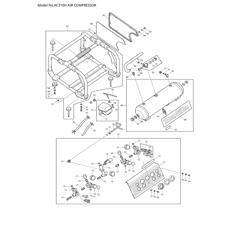 Makita AC310H — сборочный чертёж, лист 2, деталь HY00000347 поз. 124