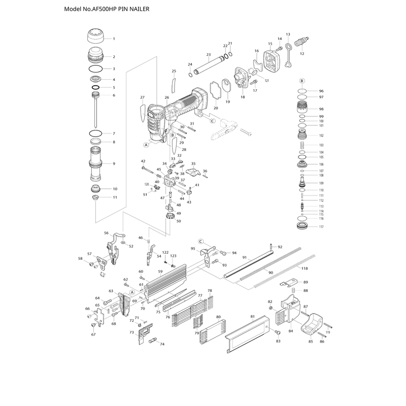Makita AF500HP — сборочный чертёж, лист 1, деталь 413122-1 поз. 019